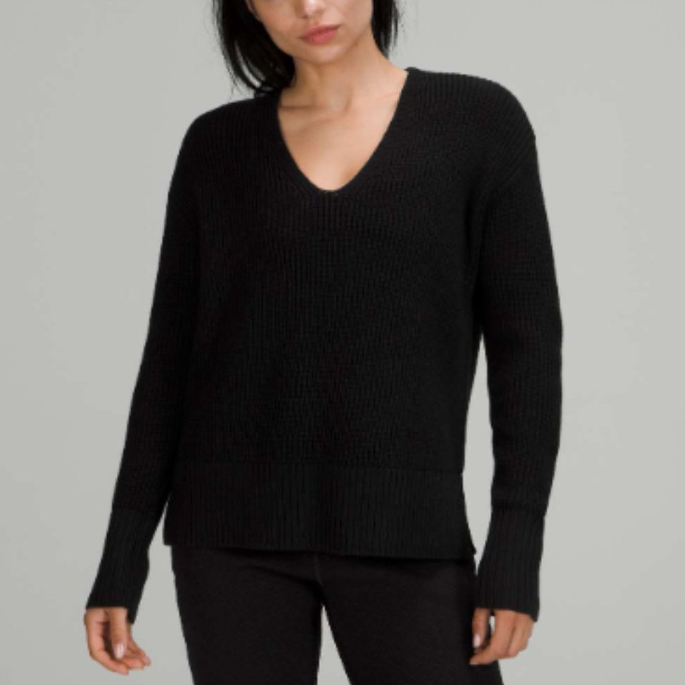 lululemon Merino Wool V-Neck Sweater Black Size XL/XXL NWT